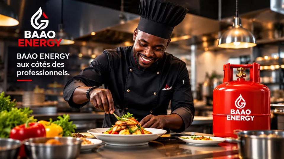 Chef cuisinier travaillant avec une bouteille BAAO ENERGY : BAAO ENERGY aux côtés des professionnels