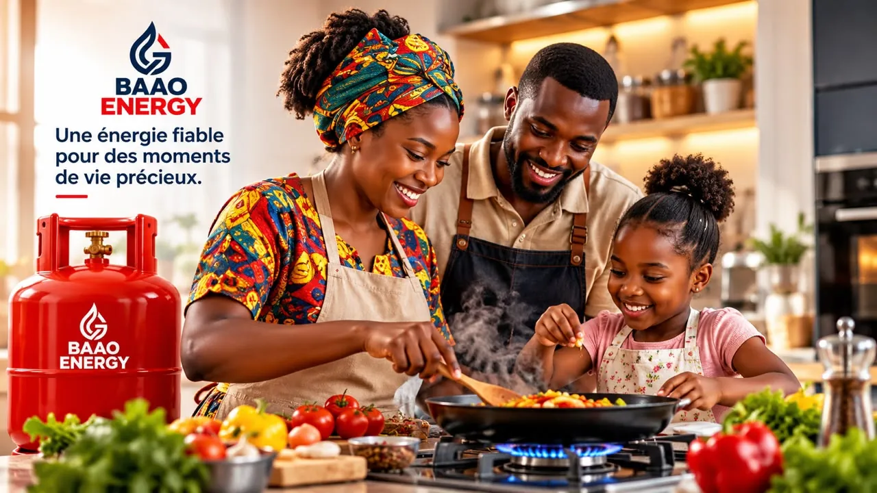 Famille ivoirienne préparant un repas au gaz BAAO ENERGY : une énergie fiable pour des moments de vie précieux